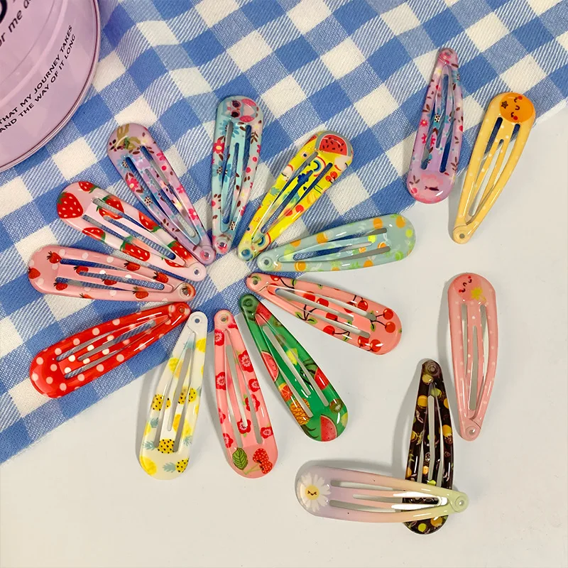 20/40Pcs Children Hair Accessories Cute Cartoon Print Droplet BB Hair Clip Oil Water Dripping Flower Hairpin New Girls Headdress