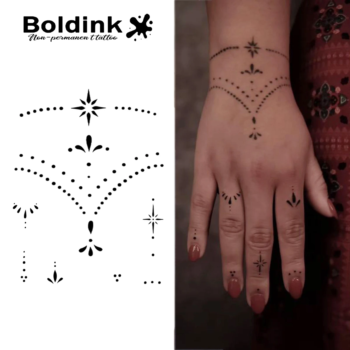 

Boldink Non - permanent Tattoo: Intricate geometric and starry patterns, new - tech magic waterproof, semi - permanent sticker