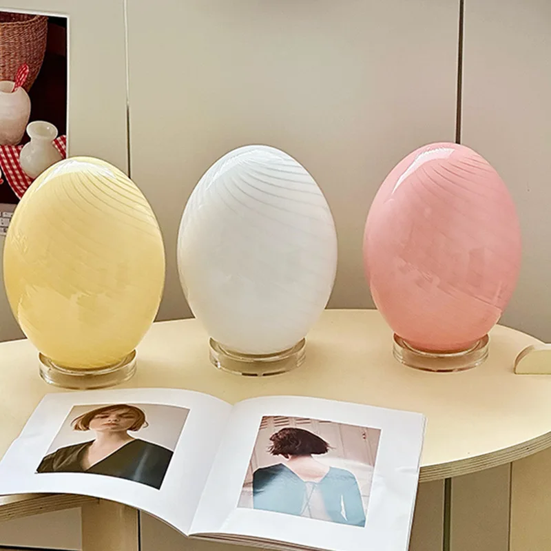 

Stylish Egg Shaped Ambient Table Lamp, Colorful Striped Glass Eye Friendly Bedside Light for Home Indoor Decoration