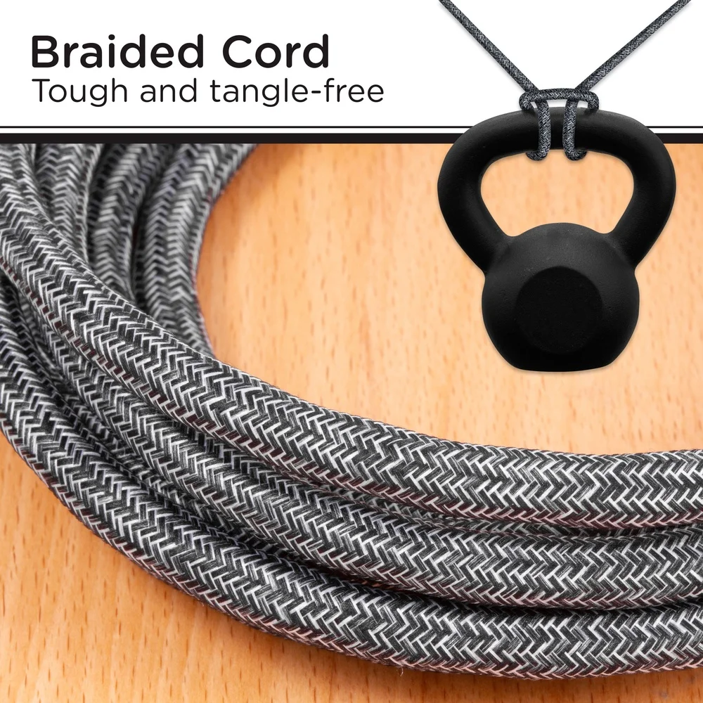 10ft Braided Extension Cord 3 Outlets Surge Protection Flat Plug Durable Fabric Cover Home Office Décor Power Strip