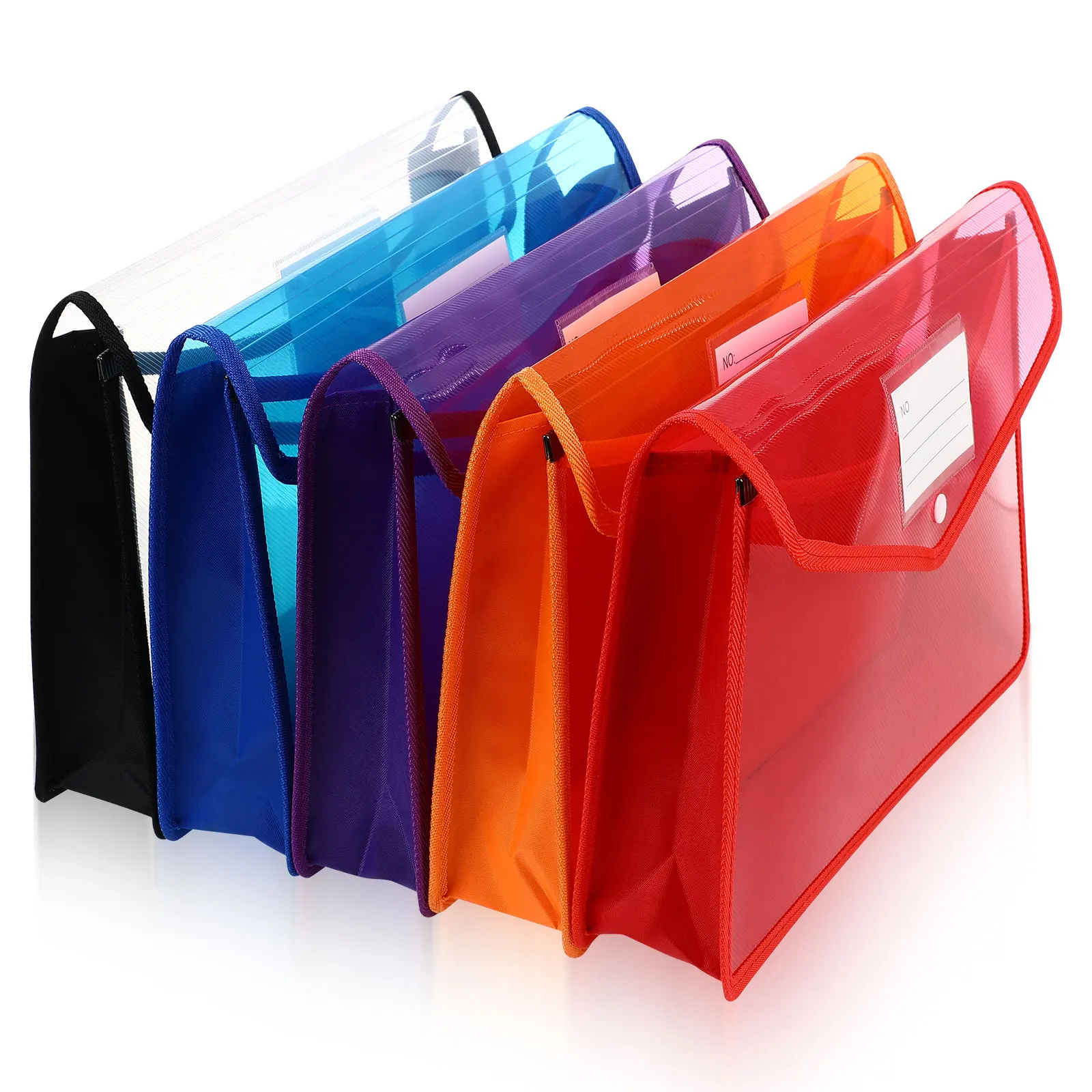

5pcs Clear Plastic Envelopes Button Closure Wallet File Folders Label Pocket Document Storage Large Capacity Transparent File