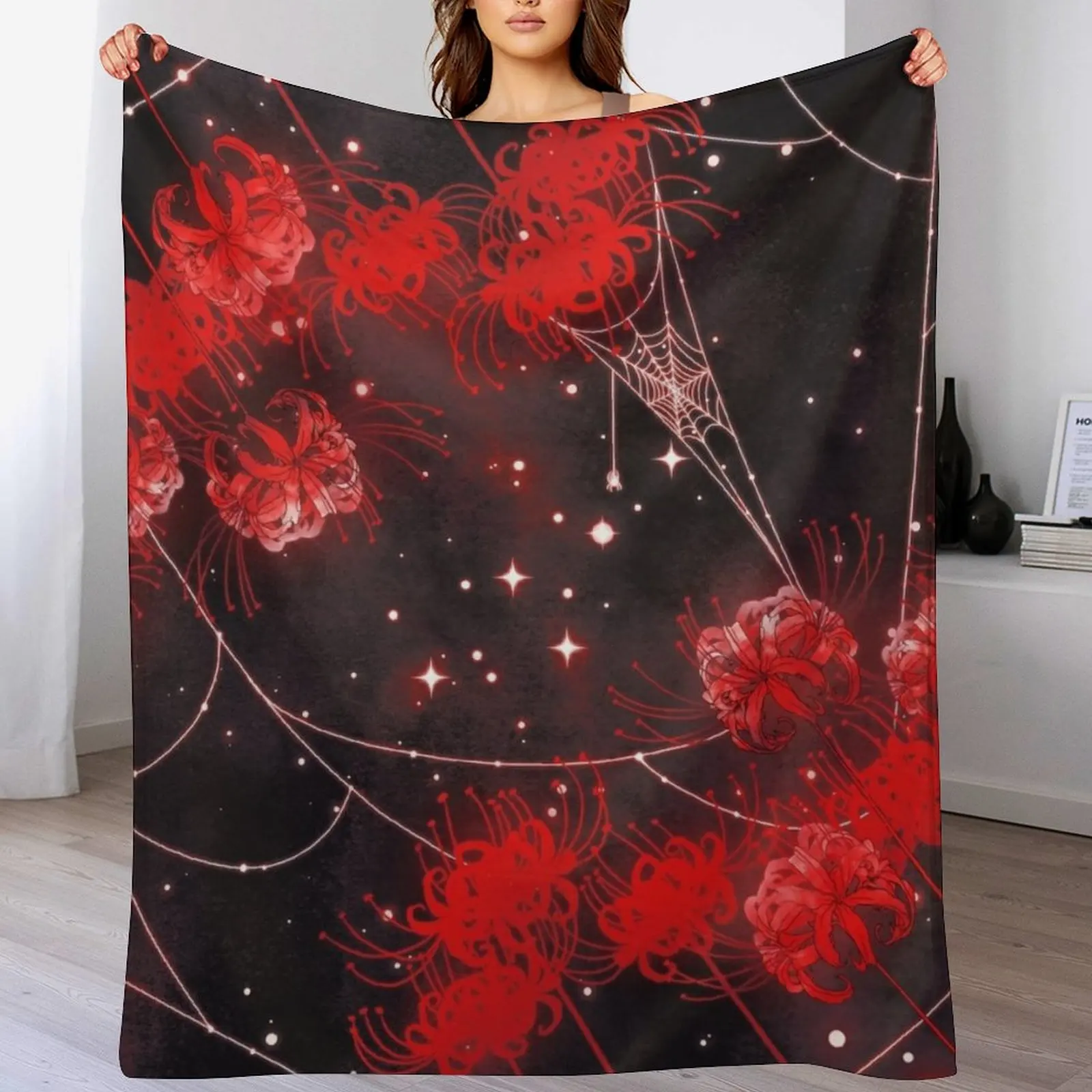 

Galaxy Red Spider Lilies and Webs Throw Blanket valentine gift ideas Decorative Sofa Blankets