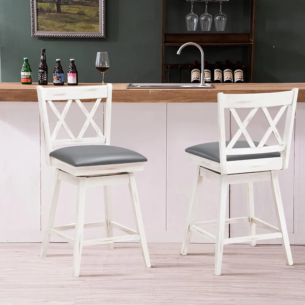 Bar Stool , Swivel Counter Height Bar Stool with Foot Rest Upholstered Cushion & Ergonomic Backrest, Sturdy Frame, for Pub