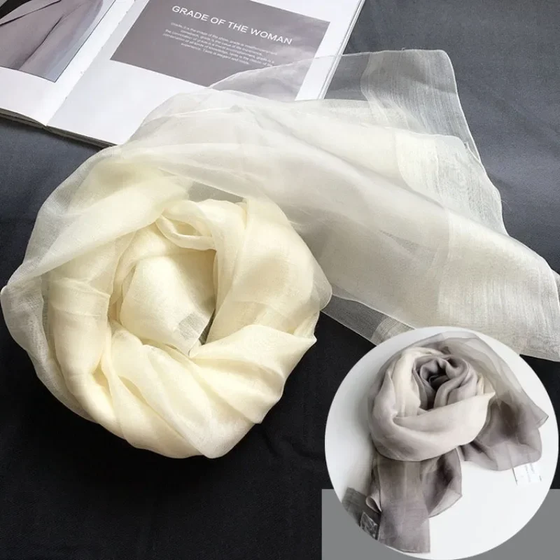 Off White Silk Wool Scarf Spring Autumn Thin Shawl Breathable and Fluffy Plant Dyed White Light and Elegant Fashionable Elegant