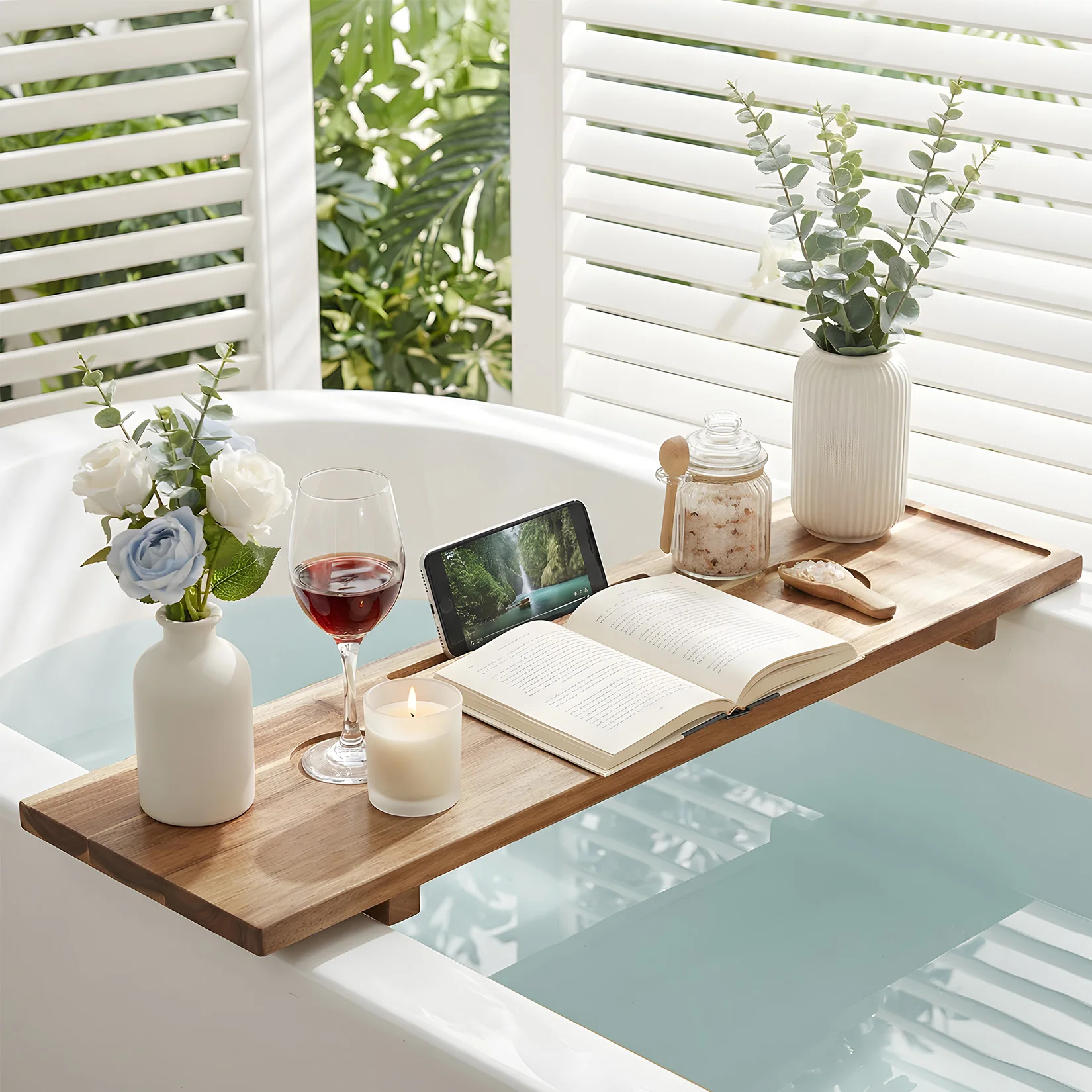 Adjustable Wooden Bathtub Tray Caddy 35 Inch