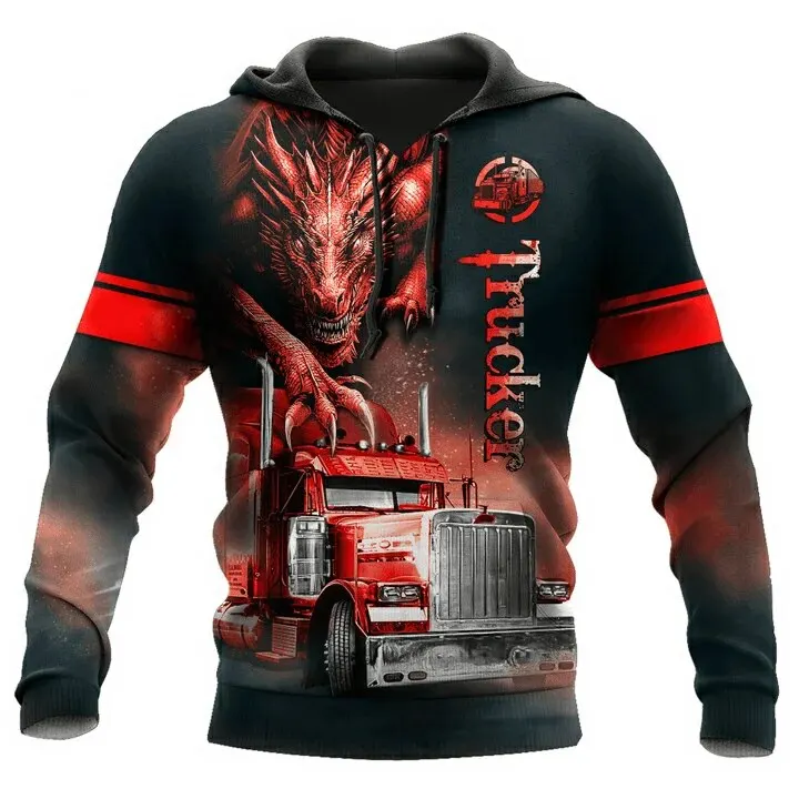 

New Heavy Truck 3D Printed Men's Hoodies Street Trend Fashion Loose Oversized Pullover Autumn Winter Casual Sweatshirts