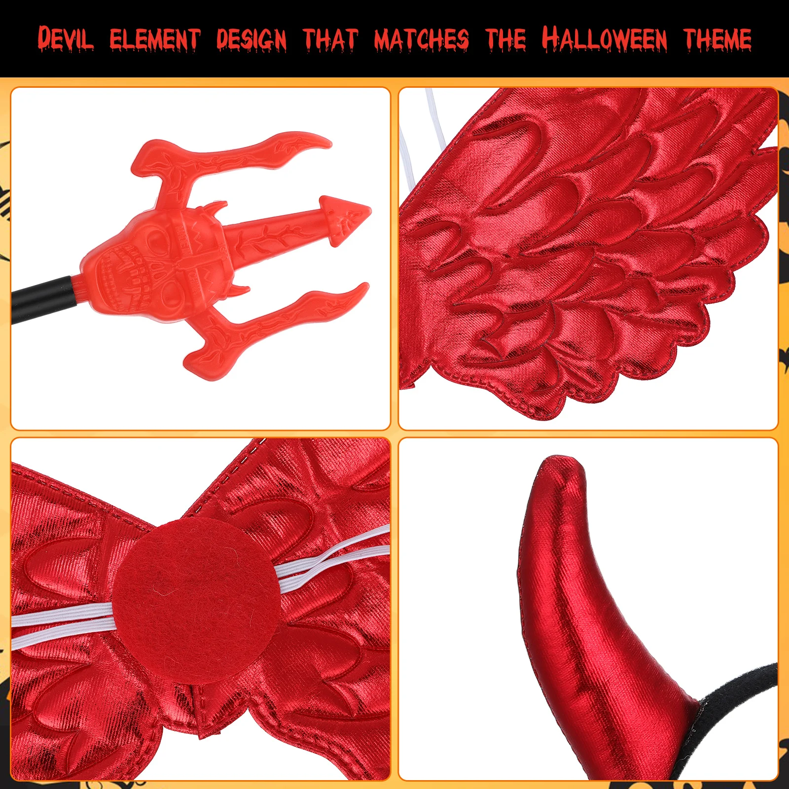 1Set Duivel Vleugels Hoorn Hoofdband Kostuum Set Rode Elastische Haarhoepel voor Halloween Carnaval Cosplay Party Festival Gift Accessoire