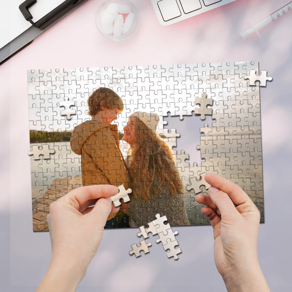 35/300/500/1027 ชิ้น จิ๊กซอว์ภาพถ่ายส่วนตัวแบบกำหนดเอง จิ๊กซอว์คู่รัก DIY ทำมือ กรอบรูปจิ๊กซอว์เป็นของที่ระลึกที่ไม่เหมือนใครสำหรับครอบครัว