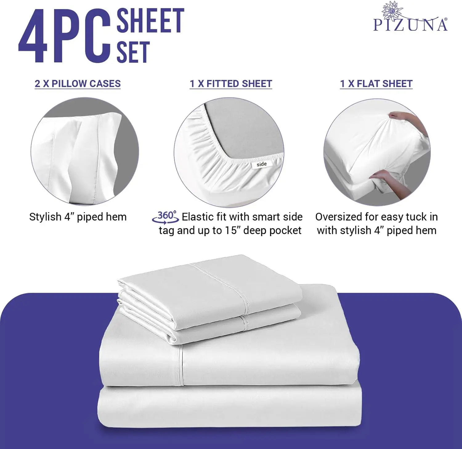Cotton King Sheet Set 1000 Thread Count, White