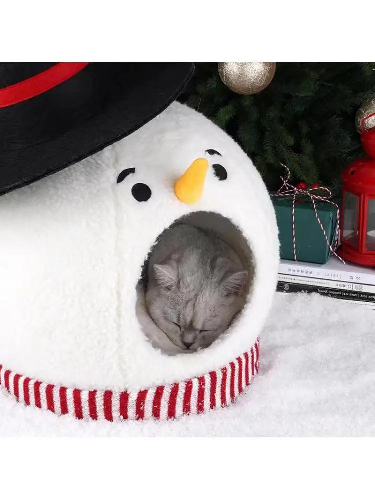 Christmas Snowman Cat Nest, Puppy Nest, Four Seasons Universal House, Winter Warm Pet Nest