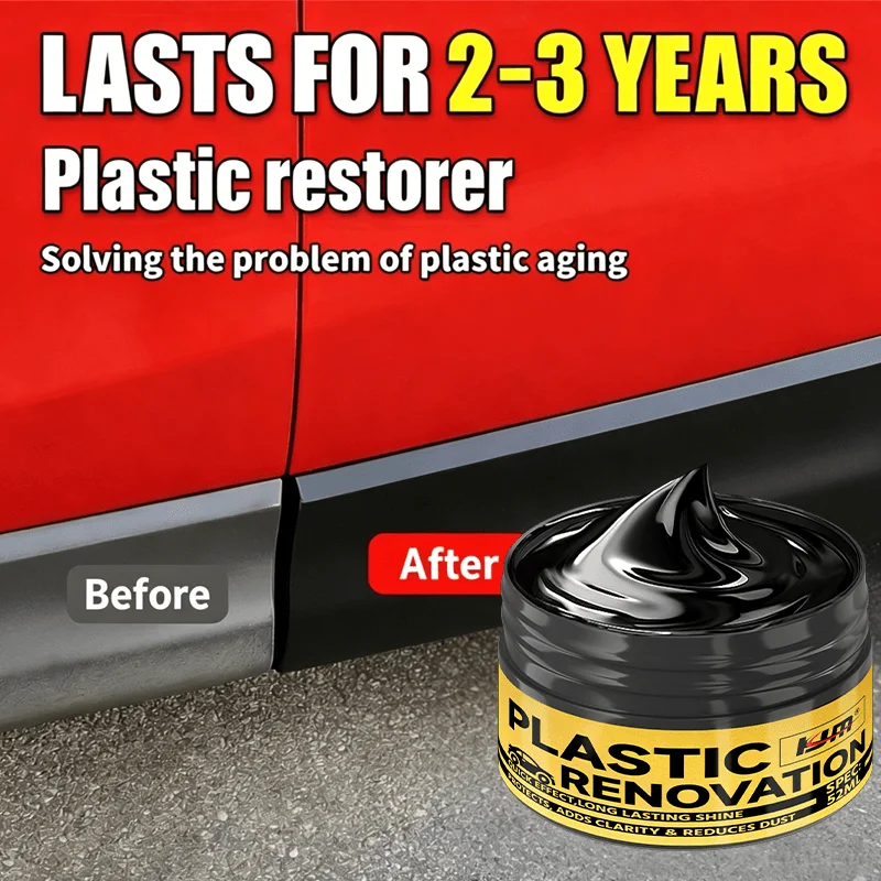 KJM 52ML Plastic Renovation Cream Car Plastic Restorer Long Lasting Black Gloss for Auto Plastic, Tire, Leather & Multi-Purpose