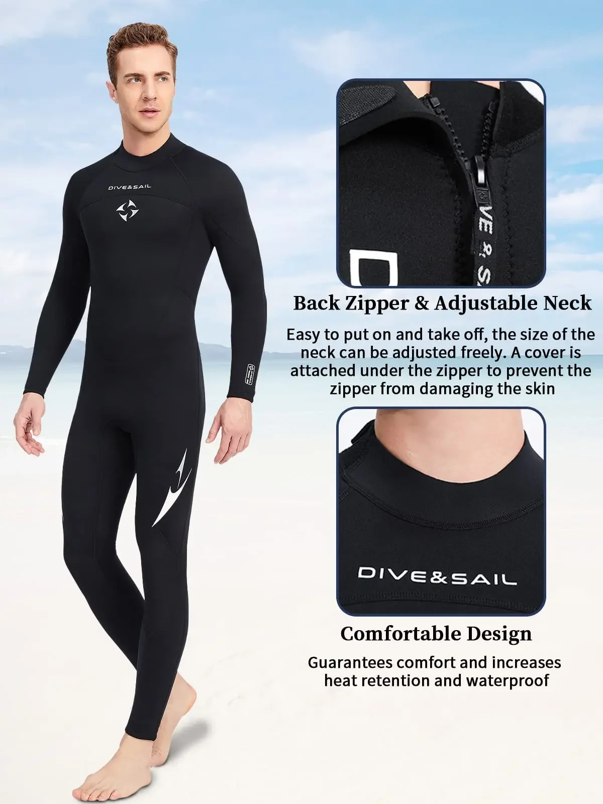 NEW Wetsuit 3mm Neoprene Diving Suits Thermal Stretch Swimwear Back Zipper One Piece for Snorkeling Diving Swimming