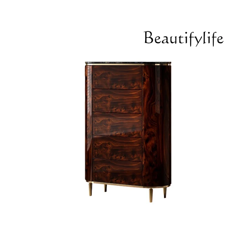 

Chest of Drawers High-End High-End Bedroom Storage Chest of Drawers Marble Panel Stainless Steel Stoving Varnish Cabinet