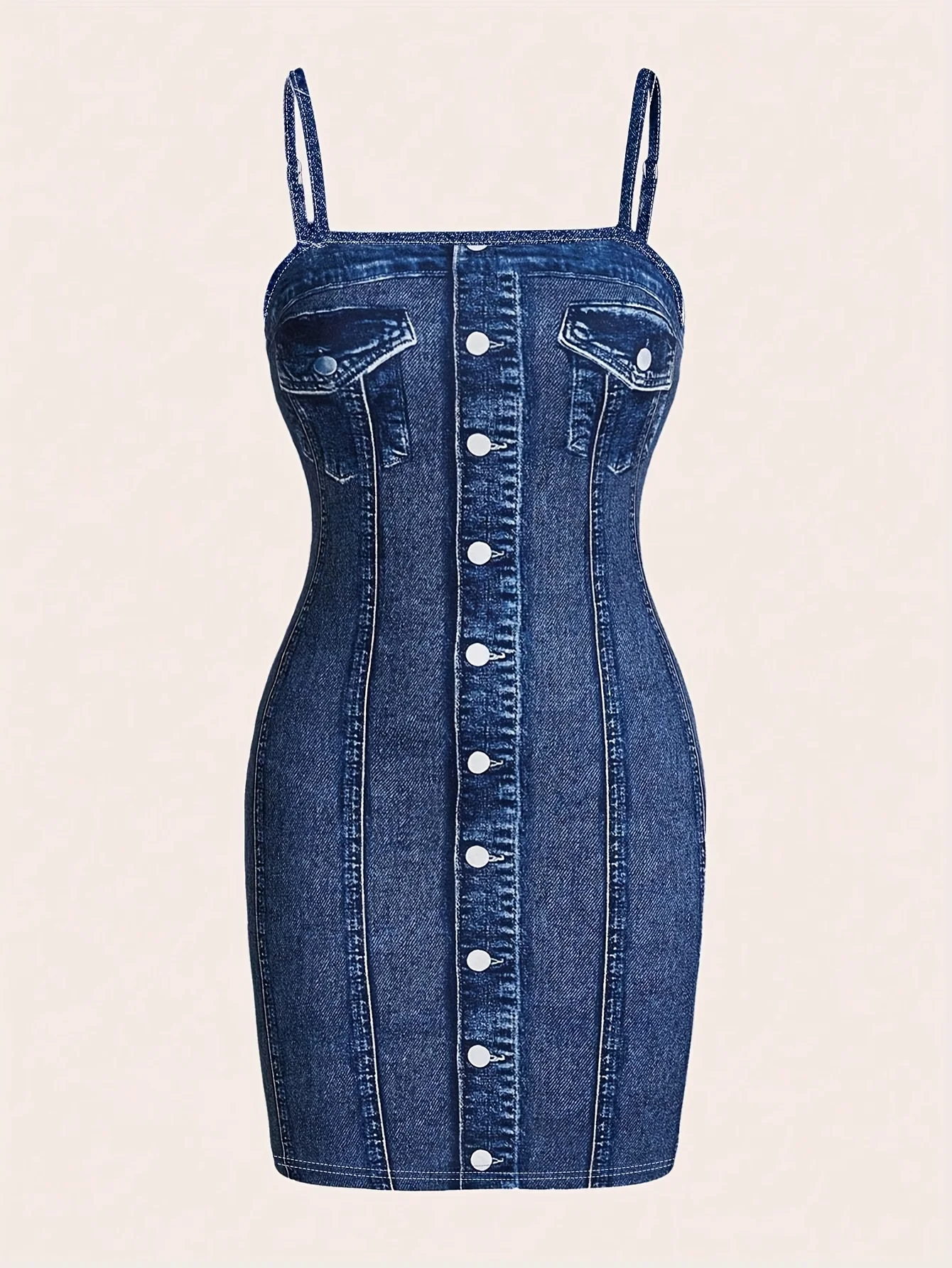 Sommerliches, europäisch-amerikanisches, heiß begehrtes, elegantes, vollflächig bedrucktes Damenkleid im Alltags- und Pendlerstil. – Detail 1