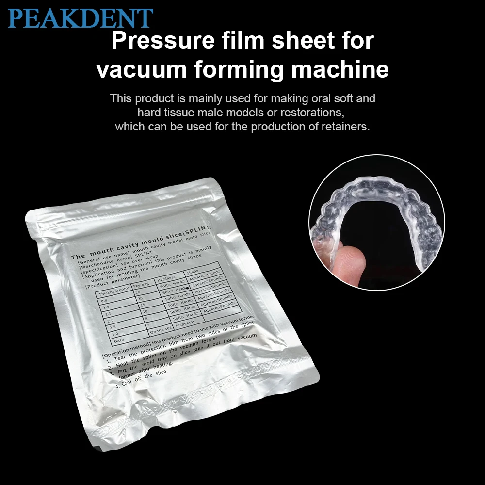 

Материалы для термоформования зубных протезов и ортодонтических ретейнеров: вакуумные пленки (жесткие и мягкие), листы для зуботехнических лабораторий