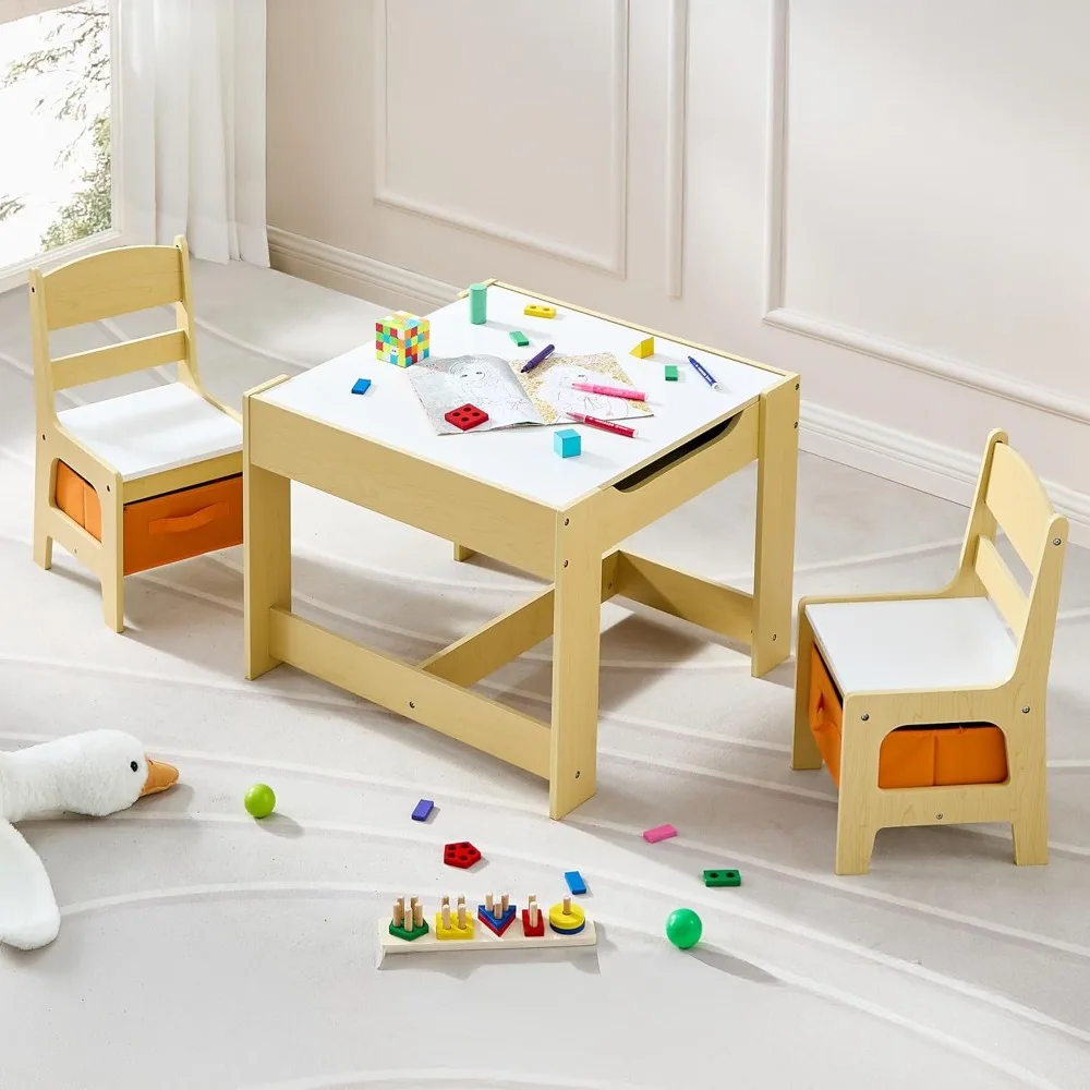 

3 in 1 Wooden Activity Table with Detachable Tabletop, Toddler Table and Chair Set with Storage Drawer, Children Furniture Sets