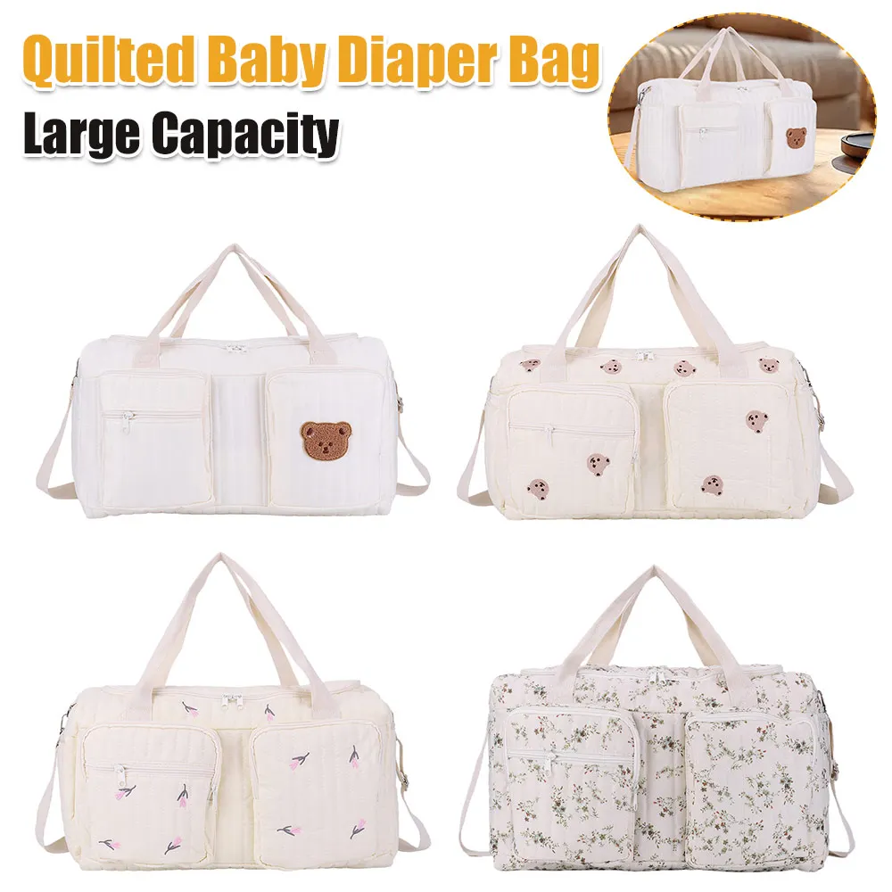 

Quilted Duffle Bag Baby Diaper Bag Large Capacity Mommy Bag Cute Weekender Bag for Hospital and Weekender Travel