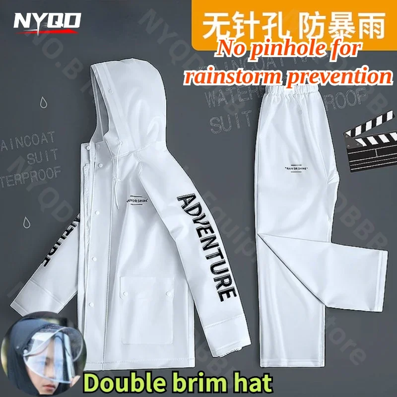 Split Style Raincoat and Rain Pants Set Reflective PVC Detachable Double Brim Motorcycle Raincoat