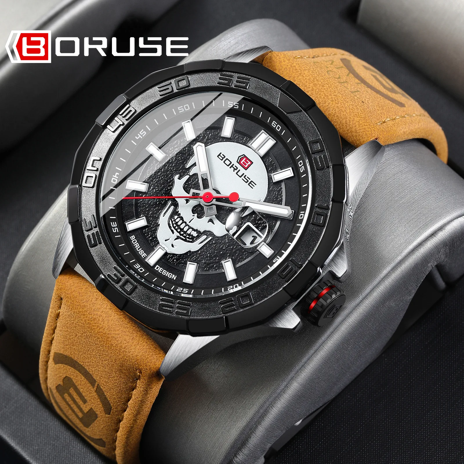 

Men's Fashion Watche Round Analog PU Leather Men Quartz Wrist Watches Casual Sporty Mens Clock Necklace Jewelry Set Ramadan Gift