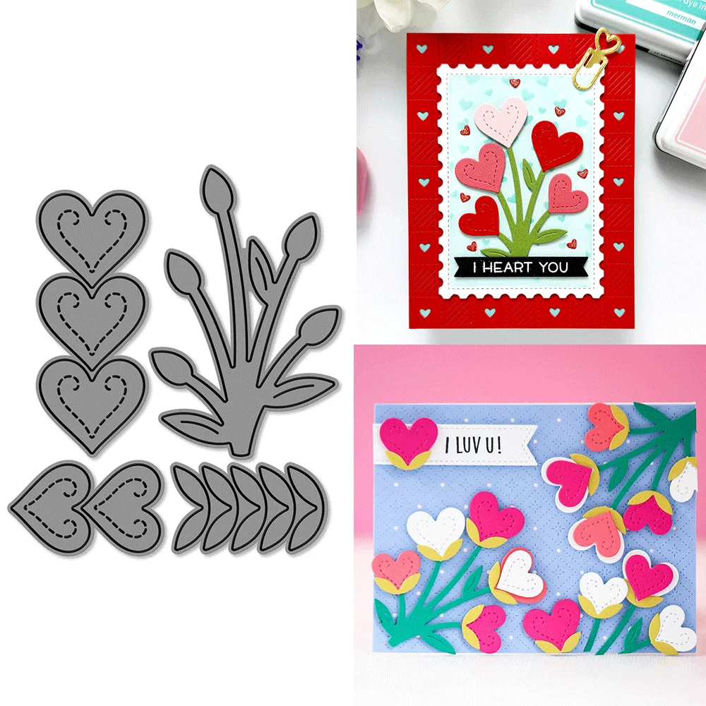 Metall-Stanzformen mit Valentinstags-Motiv, Herzblüten, zum Prägen und Stanzen für DIY-Kartenherstellung, Scrapbooking, Bastelbedarf