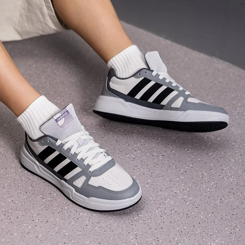 Adidas Thick Sole Low Top Sneakers HQ9336 White Gray Black Patchwork Casual Daily Walking Skate Shoes