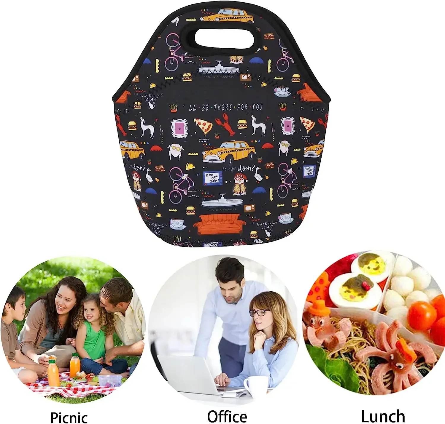 Friends TV Show Merchandise Neoprene Lunch Bag Friends TV Show Gifts Reusable Tote lunch Box Friends Insulated Lunch Bags