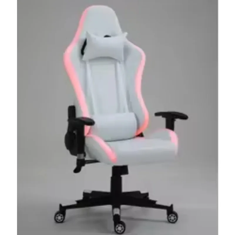 Kursi Gaming Komputer Kulit PU Putih Murah dengan Lampu LED dan Pijat, Dilengkapi Lampu dan Speaker