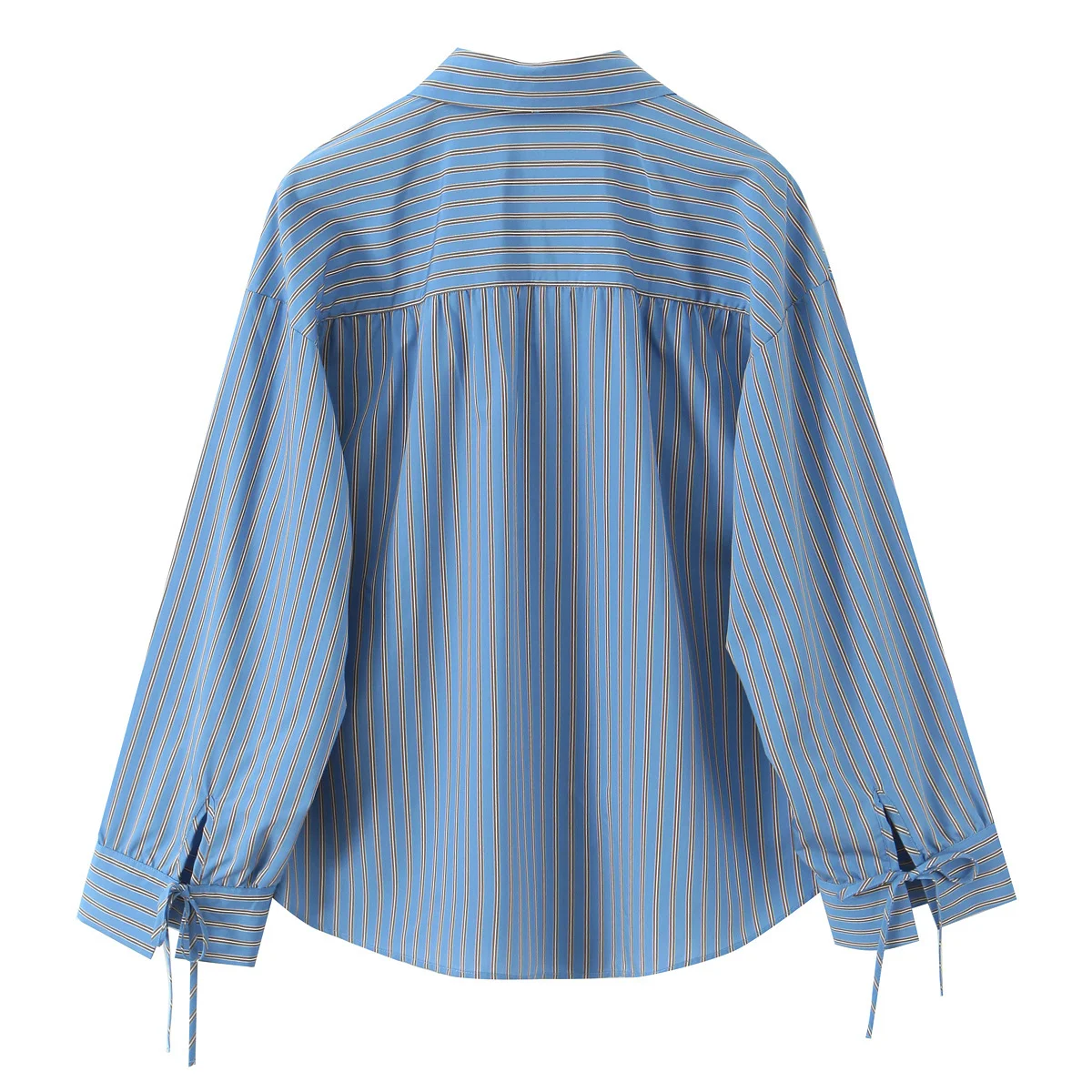 เสื้อเชิ้ตผู้หญิงสไตล์ลำลองแฟชั่นใหม่ประจำฤดูใบไม้ร่วงปี 2025 ดีไซน์มีระดับ ตกแต่งโบว์ ลายทาง ปกเสื้อแบบปกเชิ้ต แขนยาว ทรงหลวม