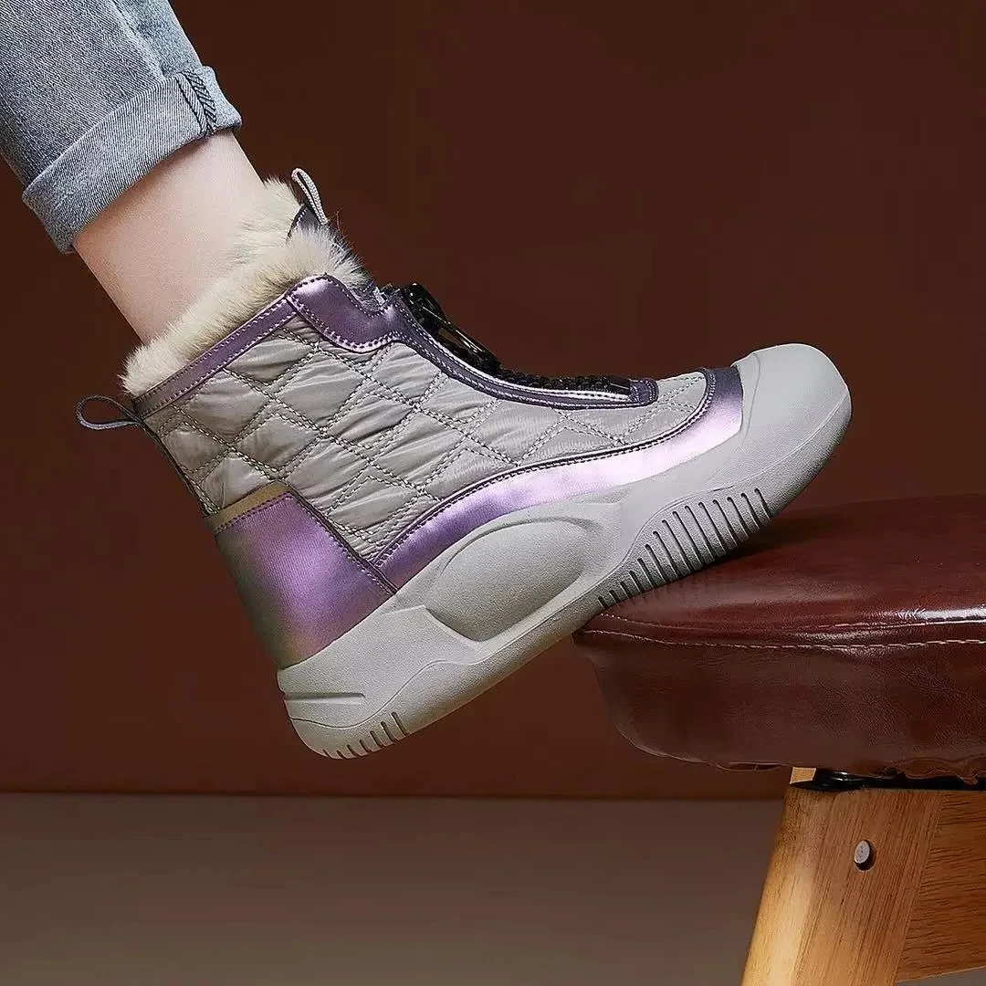 

2025 Winter New Velvet Thickened Warm Women's Shoes Zipper Thick Bottom Cotton Shoe High Top Snow Boots