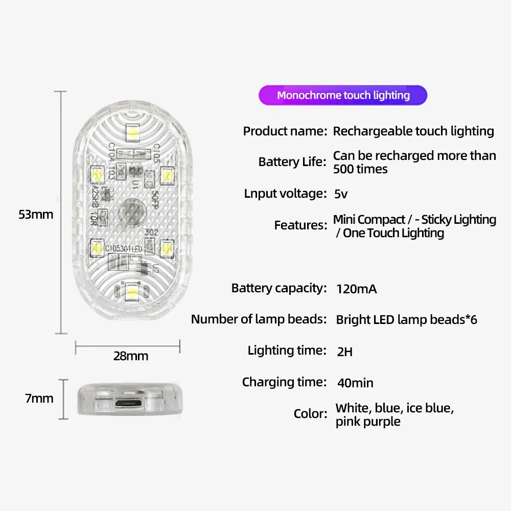 Portable Touch Sensor USB LED Interior Light LED Lamp Car Ceiling Lamp Reading Light Car Decorations Roof Interior Lighting