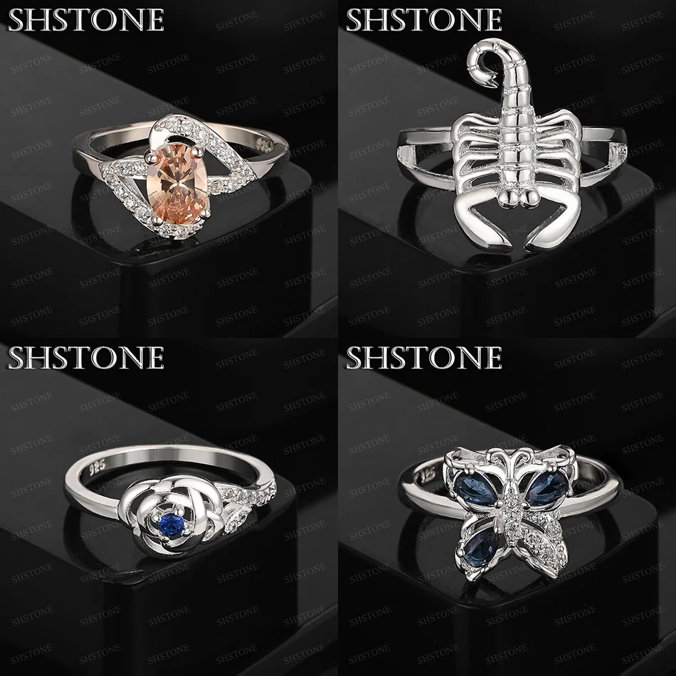 

Size 7-10 925 Sterling Silver Flower Butterfly AAA Zircon Scorpion Ring For Women Engagement Wedding Party Fashion Jewelry