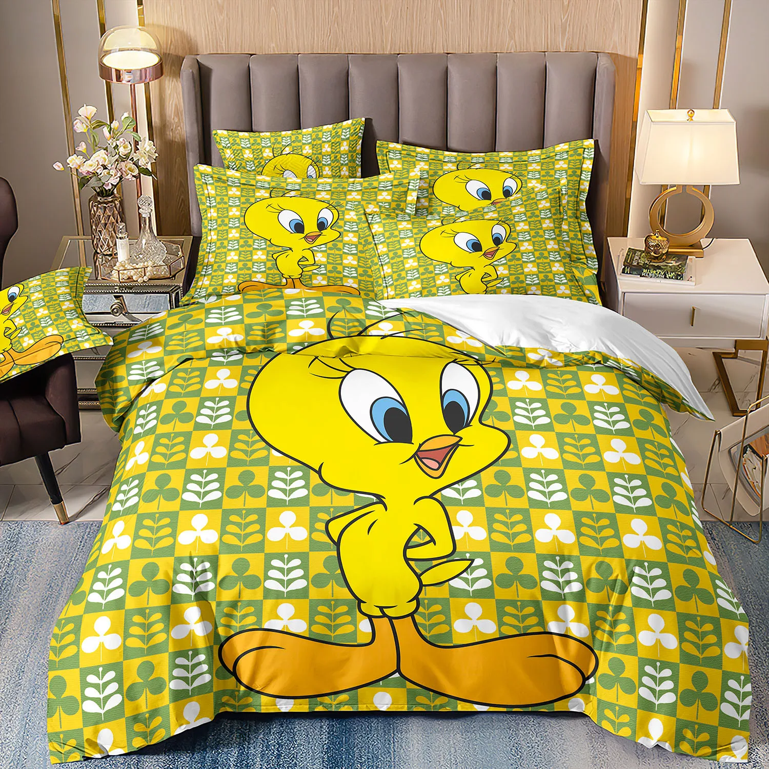 Cartoon T-Tweetys Bird Duvet Cover 3D Printed Tweetys Bird Bedding Set Pillowcase Boys Girls Twin Queen King Size Quilt Cover