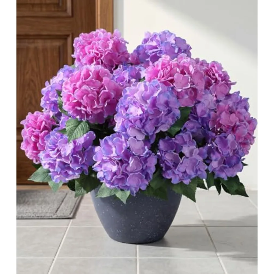 

Artificial Flowers for Outdoors, 4 PCS Purple Fuchsia Fake Silk Hydrangea Flower Stems for Bouquets UV Resistant Realistic Faux
