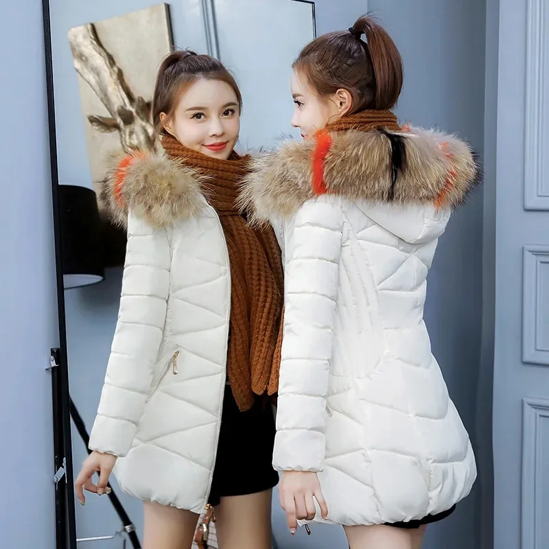 2024 Winter Women Parka Coats Long Cotton Casual Fur Hooded Jackets Thick Warm Slim-fit Jacket Female Overcoat Clothing