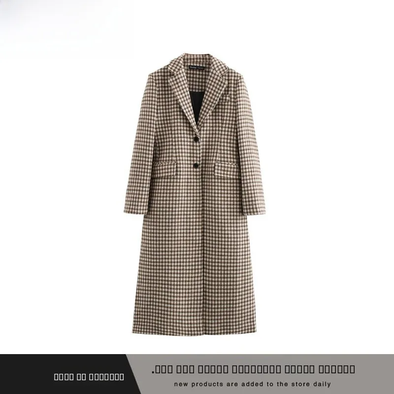 

Faionable клетчатое длинное пальто, женское осенне-зимнее новое поступление, верхняя одежда, универсальная Sli для поездок на работу, корейский Sle, полиэфирное волокно