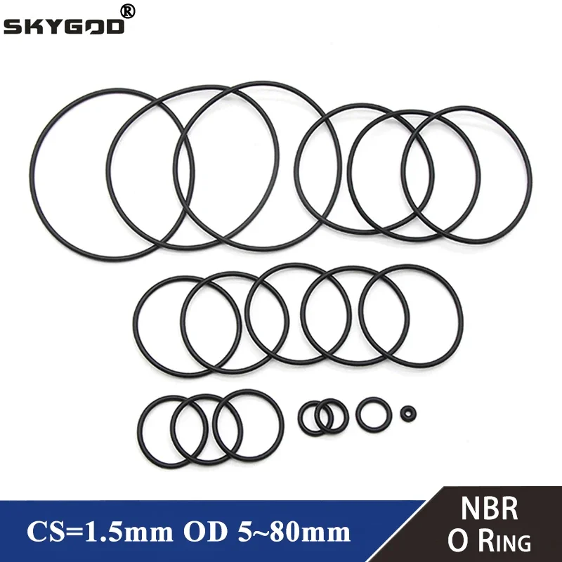 

50pc NBR O Ring Seal Gasket Thickness CS 1.5mm OD 5~80mm Nitrile Butadiene Rubber Spacer Oil Resistance Washer Round Shape Black