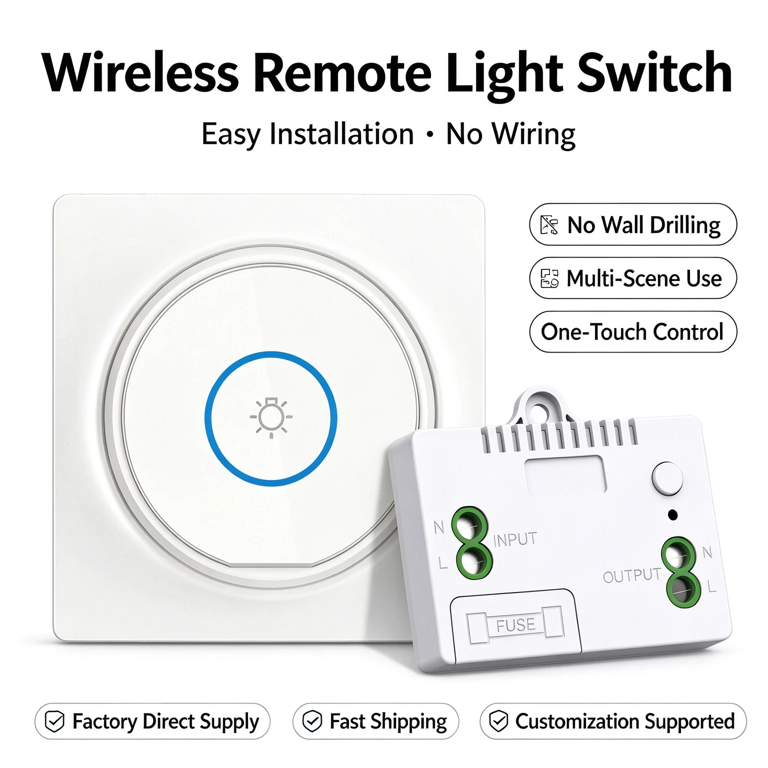 Self-Powered Wireless Switch, 1/2/3 Control, Acrylic Panel, One Touch Lamp Control for Multiple Scenarios, Custom Available