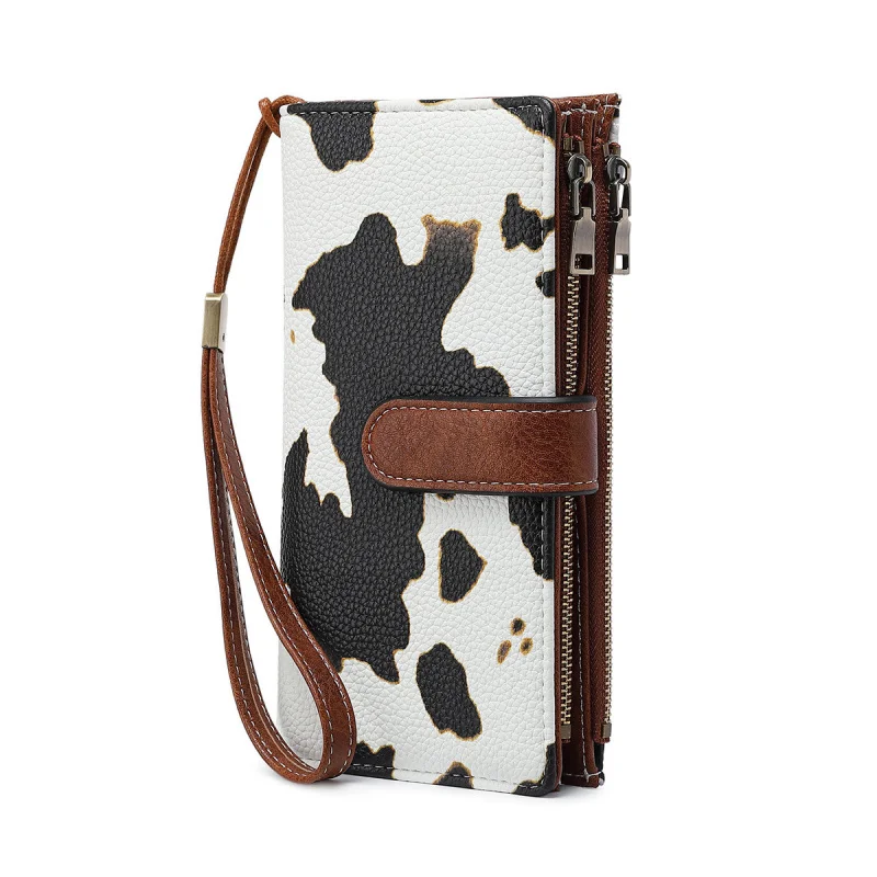 Western RDIF Blocking Leopard Ziipper Multi-functional Three Floded Women Wallet Large Capacity Purse for Ladies