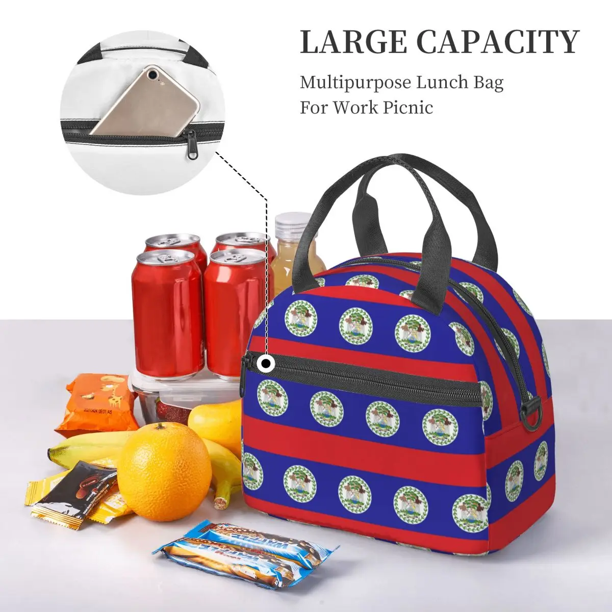 Belize Flag Gifts, Stickers & Products Insulated Lunch Bag for Women Bento Storage Food Boxes Container Cooler Thermal Lunch Box