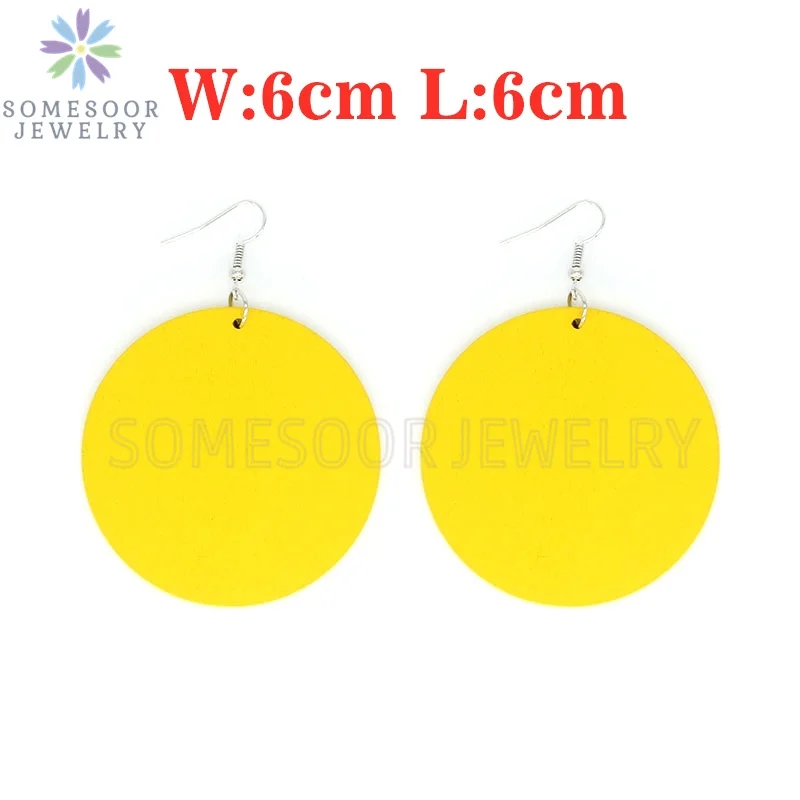 SOMESOOR Colorful Wood Craft Round Drop Earrings For Women Gift DIY Paint Pendant Handmade Making Ear Dangle Jewelry Accessories