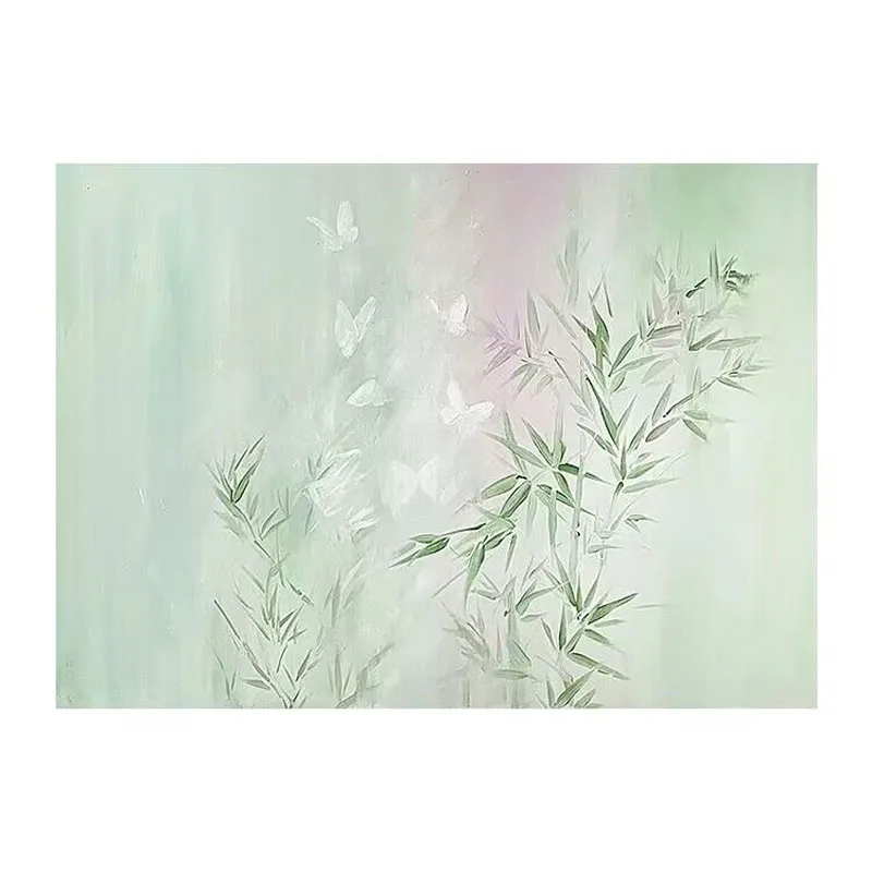 Mint Green Bamboo Decorative Painting Butterfly Hand-Painted Oil Painting For Home Decoration Bedroom Dining Room Living Room