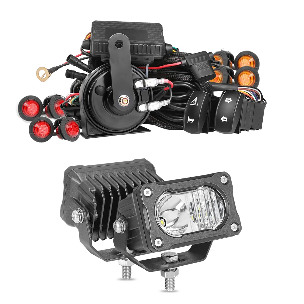 

For Can Am Maverick X3 and Max All Models 2017-2025 Universal Street Legal UTV Turn Signal Horn Kit + 3" Cube LED Work Pod Light