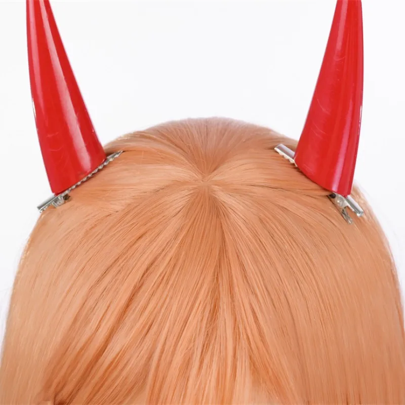 Anime Chainsaw Man Power Wig, Long Orange Colors Hair, Perucas Makima Power Resistente Ao Calor, Cosplay Props, Horns Acessórios