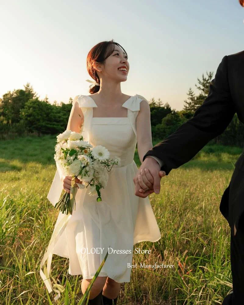 OLOEY-Mini robes de mariée courtes simples, robes de Rhformelles, col carré initié au nœud, mariée campagnarde, quel que soit le jardin, corset d'été, fermeture éclair