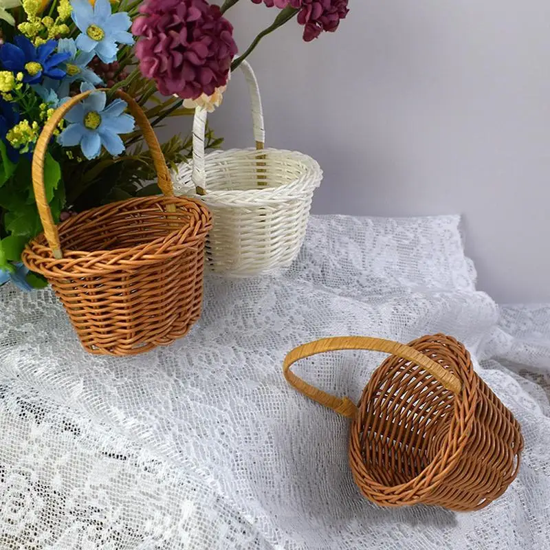 Mini Woven Basket Miniature Flower Basket Dollhouse Miniature Flower Basket Small Easter Candy Gift Basket Party Favors