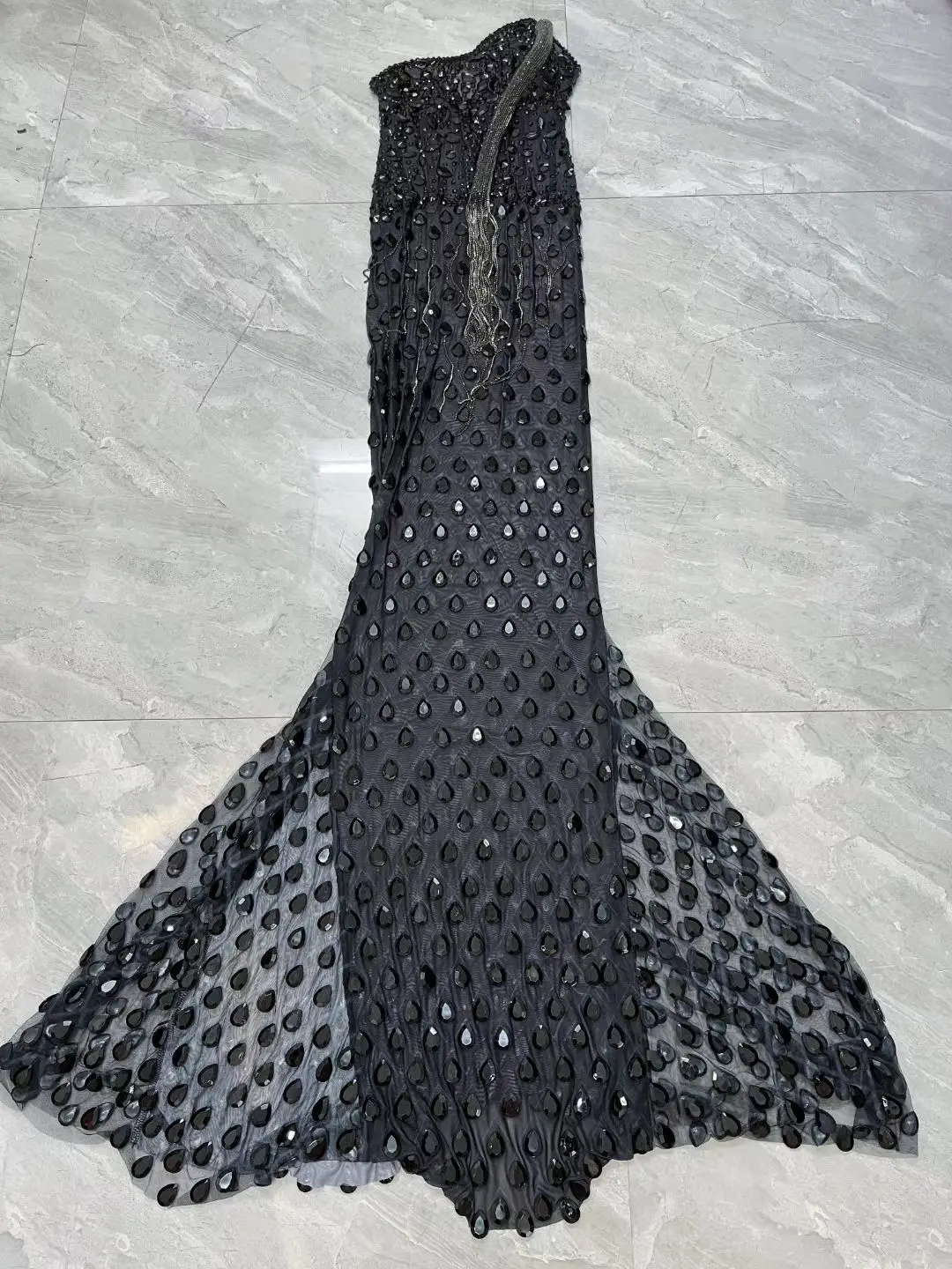 Heishe Luxury Evening Dress Sexy Black Perspective Mesh Full Diamond Long Dress homecoming Party Adult Ceremony Prom Dress