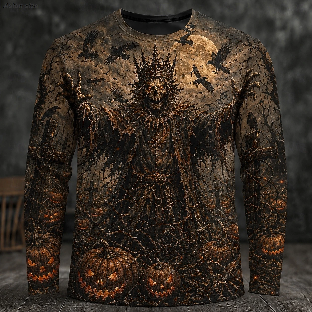 Halloween Men's Pumpkin Haunted Pirate Ship Zombies Pirate T Shirt Long Sleeve T shirt 3D Print Crew t shirts