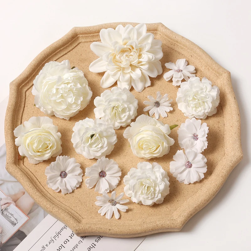 White Series Rose Artificial Flowers Silk Fake Flowers for Home Decor Wedding Decoration DIY Wreath Gift Accessories Ornaments