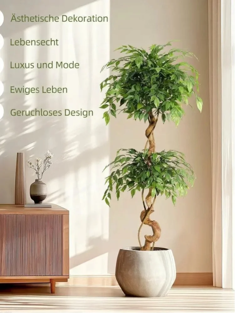 Sztuczne drzewo Ficus, sztuczne rośliny do użytku wewnątrz pomieszczeń, w solidnym, białym doniczkowym pojemniku, sztuczne drzewo do dekoracji wnętrz, idealne do domu i biura. — 2
