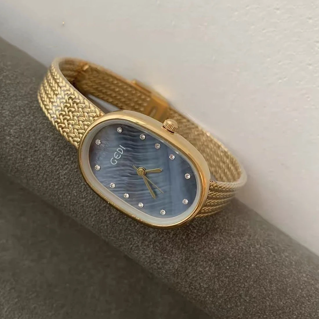 Fashion Gedi Tp Brand Quartz Luxury Oval Tonneau Clock Vintage Simple Dial Rose Gold Sliver Blue Orologio Ladies Gifts Watches